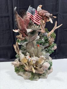 De Capoli Collection Tabletop Fountain &ndash; Eagles, Wolves, American Flag, 22" Polyresin Sculpture