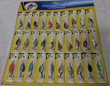 30-Piece Metal Spoon & Spinner Fishing Lure Set, Assorted Colors, Treble Hooks, Packaged