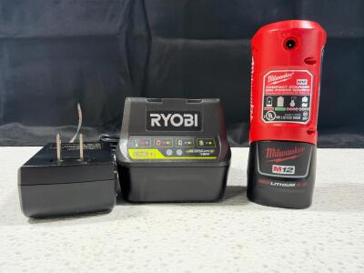 Milwaukee M12 Charger & REDLITHIUM 2.0 Battery, Ryobi P118B Charger (ONE+ 18V)