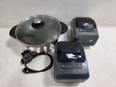 Untested Zebra GX420t Thermal Label Printers (2) w/ Serial Numbers, Working Breville Electric Skillet, Stainless, 1500W