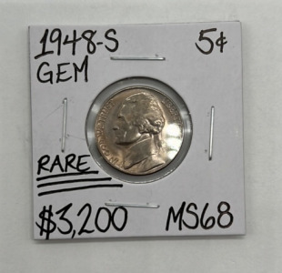 1948-S MS68 Rare Gem Jefferson Nickel