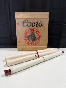 Asian Hanging Scroll Paintings Set (Flowers & Birds) w/ Vintage Coors Wooden Storage Box