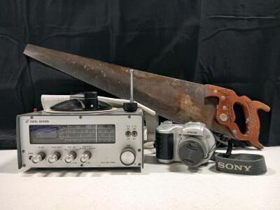 Sony 2MP Digital Camera w/ Strap, Coastal Navigator Marine Radio Finder, 26" Ornate Hand Saw