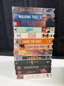 Lot of 14 VHS Movie Tapes: Jurassic Park, Shawshank Redemption, Ghost, Signs, Mohicans, More