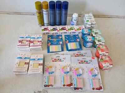 Mixed Lot: Birthday Candles, Scented Jar Candles, Air Scents Fresheners, Aerosol Sprays