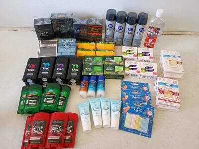 Mixed Lot: 49-Piece Personal Care & Fragrance &ndash; TAG, Irish Spring, Palmolive, Perfume, Candles