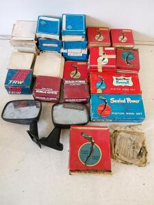 Vintage Sealed Power, TRW, Perfect Circle Piston Rings Lot & Manual Side Mirrors Black Pair