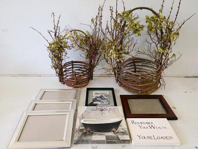 Mixed Lot of Picture Frames, Twig Decorative Baskets & Canvas Wall Art, ME 8x10 Float Frame