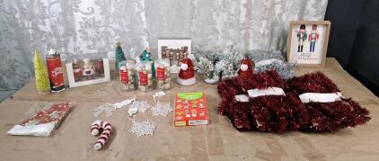 Lot Of Assorted Christmas Decor Including Tinsel Garland & Ornaments