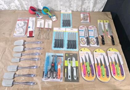 Lot Of Assorted Kitchen Utensils Including Single Butcher Knives, Knife Sets, Silicone Spatulas & More