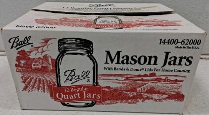 Ball 12-Pack Regular Quart Mason Jars, Model 14400-62000, Made in USA
