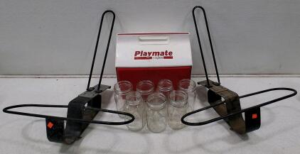 Igloo Playmate Cooler, 7 Kerr 1-Quart Glass Mason Jars, and Bike Mounts