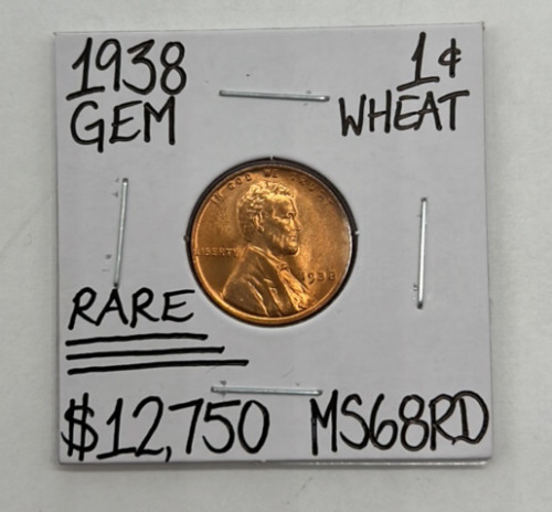 1938 MS68RD Rare Gem Wheat Copper Penny