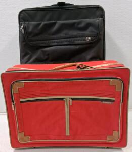 Samsonite Red Softside Wheeled Suitcase & Black Suitcase, Multi-Pocket, Zipper Closure
