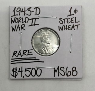 1943-D MS68 Rare World War 2 Steel Gem Penny