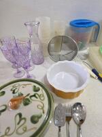 Assorted Kitchenware Lot: Glassware, Ceramic Serveware, Pitchers, Mixing Bowls, Utensils, Plates - 5