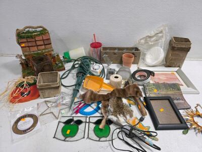 Mixed Lot: Stained Glass Panels, Craft Tools, Ceramic Pots, Framed Art, Working Soldering Iron