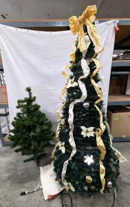 Pair of Artificial Christmas Trees - 6.5 ft Pre-Decorated Slim & 3 ft Full, Unlit PVC