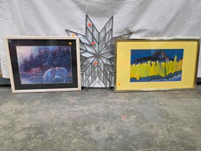 Framed Art Prints (24x28, 20x32) & 32" Decorative Starburst Beveled Glass Panel, Assorted Designs
