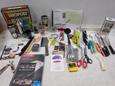 Bulk Lot: Triopoly Board Game, Kitchen Utensils, Steelers Drinkware, Multi-Tool, Thermos & More