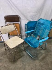Set of Vintage Folding Chairs &ndash; Mixed Webbed, Padded, and Metal Styles, Blue/Brown/White
