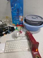 Assorted Household & Electronics Lot: Apple Keyboard & Mouse, Holiday Lights, Tools - 2