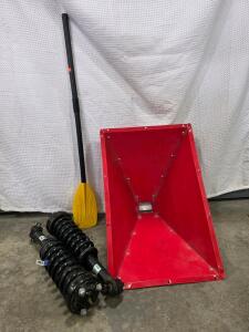 Pair of Automotive Strut Assemblies with Coil Springs, Wood Chipper Hopper, and Oar