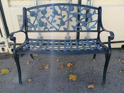 Garden Bench &ndash; Rose Pattern Backrest, 2 Seater, 41"x20"x33", Black/Blue Finish