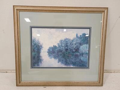 Framed Landscape Art Print with Gold Finish Frame and Light Grey Matting