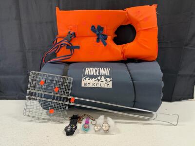 Ridgeway by Kelty Sleeping Pad, Buddy AV-2 Life Vest, 5 Watches Lot (Waltham, Swiss, Disney, Watch Out!)
