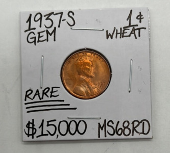 1937-S MS68RD Rare Gem Wheat Copper Penny