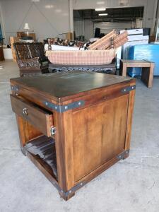 Rustic Industrial Wood End Table with Metal Accents, 1 Drawer & Shelf, 22x22x24 Inch