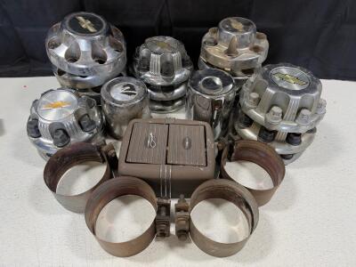 Lot of Vintage Chevrolet Chrome Center Caps for 8 & 6 Lug Wheels & Dual Manual Metal Heater Vent