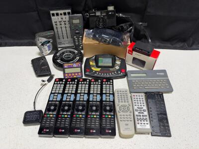 Mixed Electronics Lot: Yashica MF-2 Camera, Sony Walkman, LG Remotes, Verizon Jetpack, Handheld Games