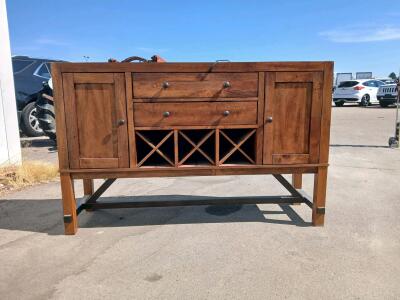 Solid Wood Sideboard with Wine Rack, 2 Drawers & 2 Cabinets, 60" Wide, Medium Brown