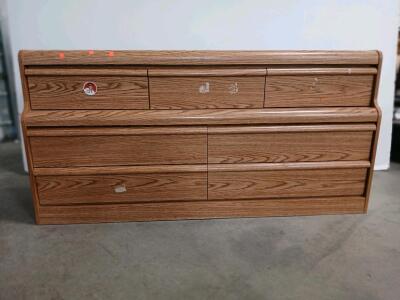 6-Drawer Oak Laminate Dresser, 60" Wide, Particle Board Construction, Contemporary Flat-Front Style