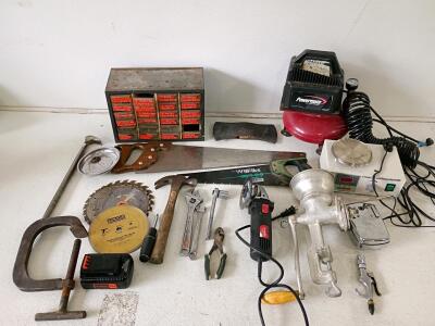 Powermate Air Compressor, Magnetic Stirring Hotplate, Saw Blades, Hand & Power Tool Bundle