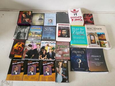 Large Mixed Media Lot: Books, DVDs, VHS, PS3 Game &ndash; Stephen King, Smallville, 30 Rock, Yoga