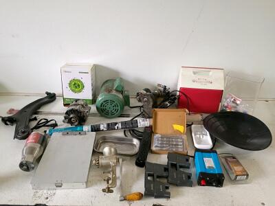 Garage Lot: General Motor 2HP, Bench Grinder, Auto Parts, Tools, Cooler, Inverter