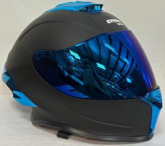 Crown Racing 600 Full-Face Motorcycle Helmet, XL, Matte Black With Blue-Tinted Visor (Shelf G)
