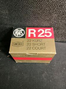 RWS R25 .22 Short Rimfire Ammunition, 500 Rounds, Rapid Fire Pistols, Sinoxid Primer