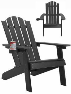 (2) HDPE Composite Adirondack Chairs With Integrated Cupholder, Coal, 25.5"x32"x35", Boxed (Shelf E)
