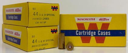 Winchester Western 44 S&W Special Primed Brass Cases &ndash; 3 Boxes, 150 Total, Original Boxes