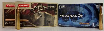 Federal Power-Shok .270 WIN 130gr & Norma Whitetail .30-06 SPRG 150gr, 60 Rounds, Hunting Ammo