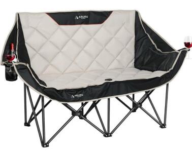 ARURU Oversized Double Camping Chair, 600 lbs Capacity, 57.9&rdquo; Wide, Padded, Cup Holders, Bag (H)