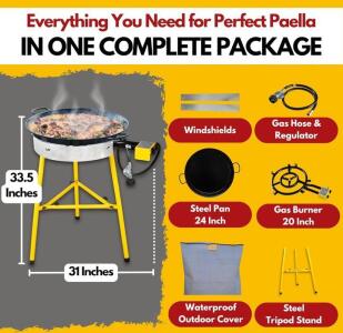 Paelluxe 24" Gas-Powered Outdoor Paella Set, Dual-Ring Burner, Serves 20, Complete Kit, box was damaged but to the best of our knowledge has everything in the box (D)
