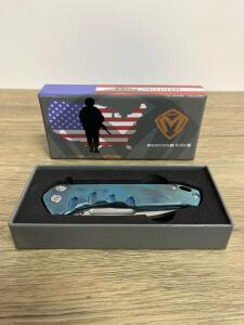 Medford American Service Knife, D2 Steel Blade, Blue Anodized Titanium Handle, Frame Lock, Flipper Opening