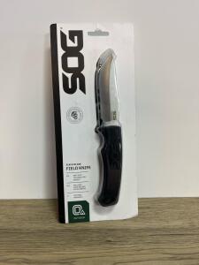 SOG Field Knife 4.1" Satin Blade, 7Cr17MoV Steel, TPR Handle, Hard Nylon Sheath, Outdoor