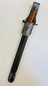 Mauser 98k Bayonet with Scabbard & Leather Frog, Serial RA30867, WWII Era (16.5" Overall Length)