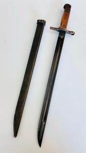 British Pattern 1907 Enfield Bayonet w/ Scabbard, Wood Grip, Marked, WWII Era, For SMLE No.1 Mk III (20" Overall Length)